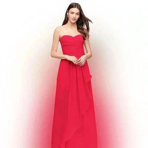 DAVID'S BRIDAL Red Crinkle Strapless Chiffon Dress with Cascade Skirt Size 4